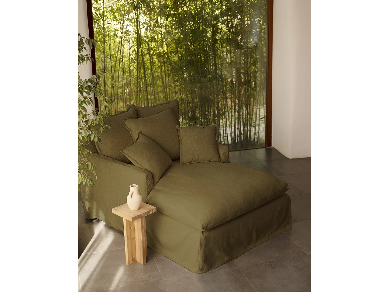 Sillón de algodón y lino color verde 115x170cm - MIA - DECOWOOD