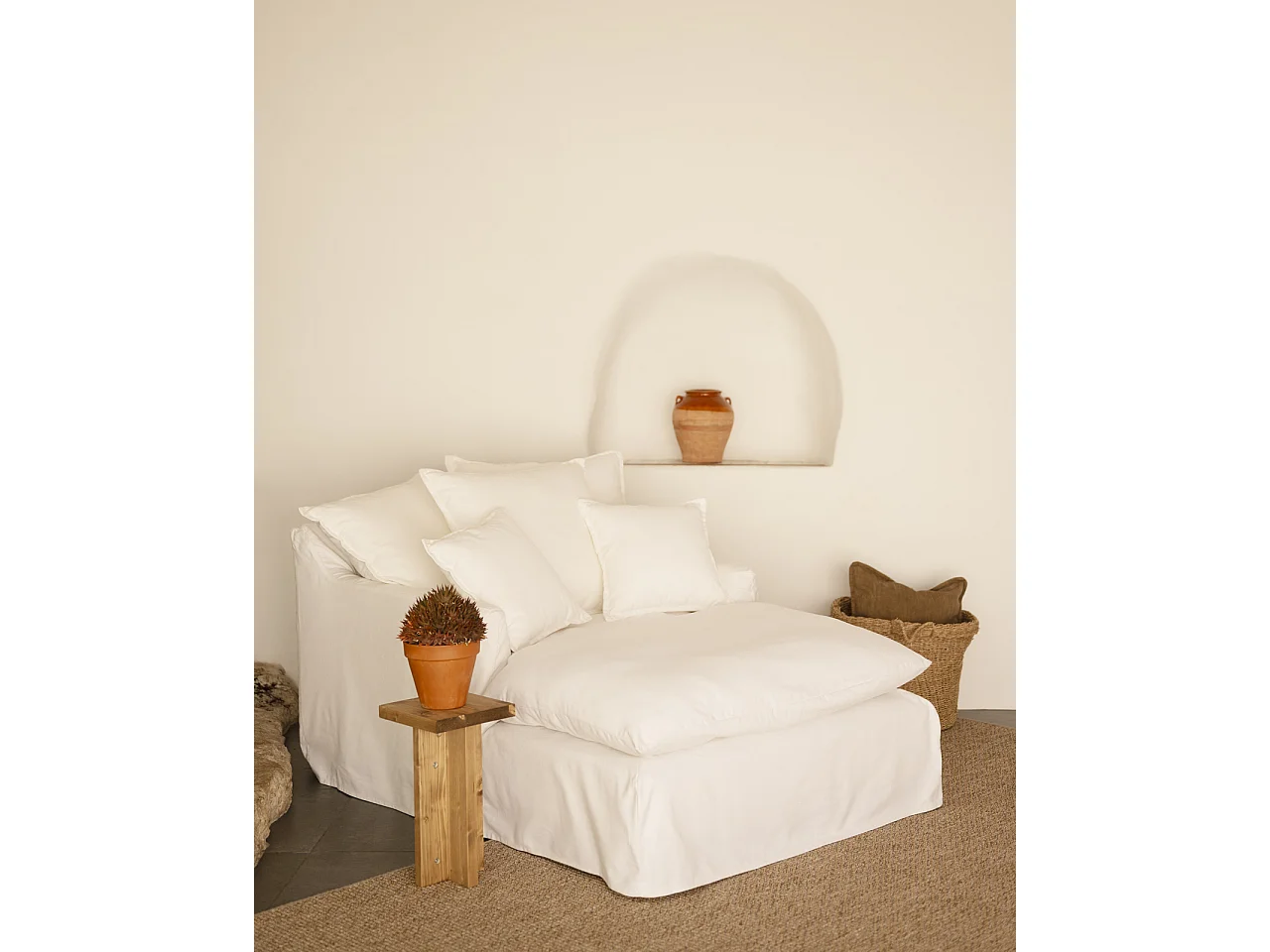 Fauteuil en coton et lin couleur blanc 115x170cm