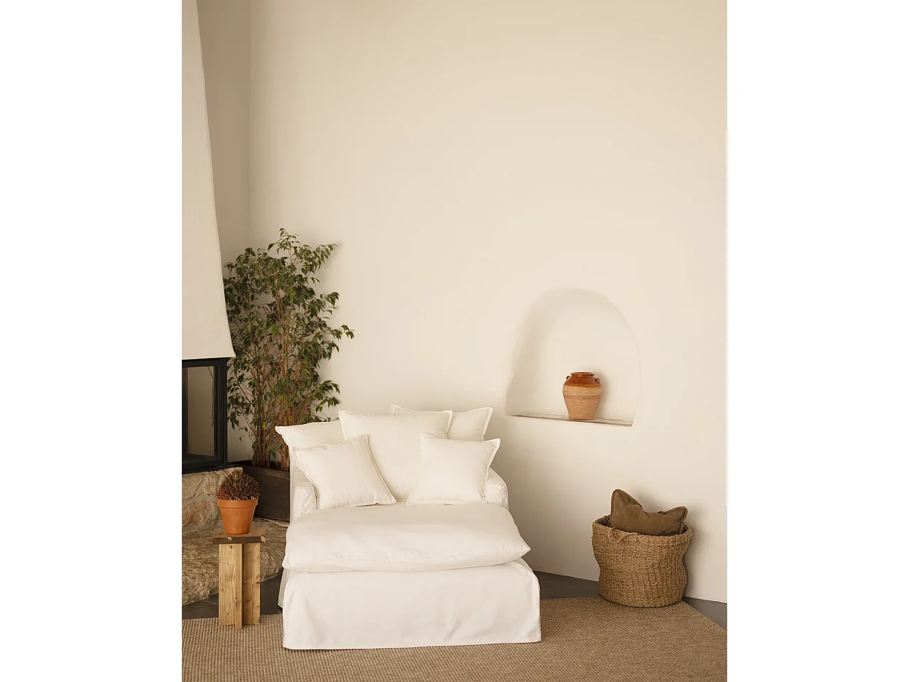 Fauteuil en coton et lin couleur blanc 115x170cm