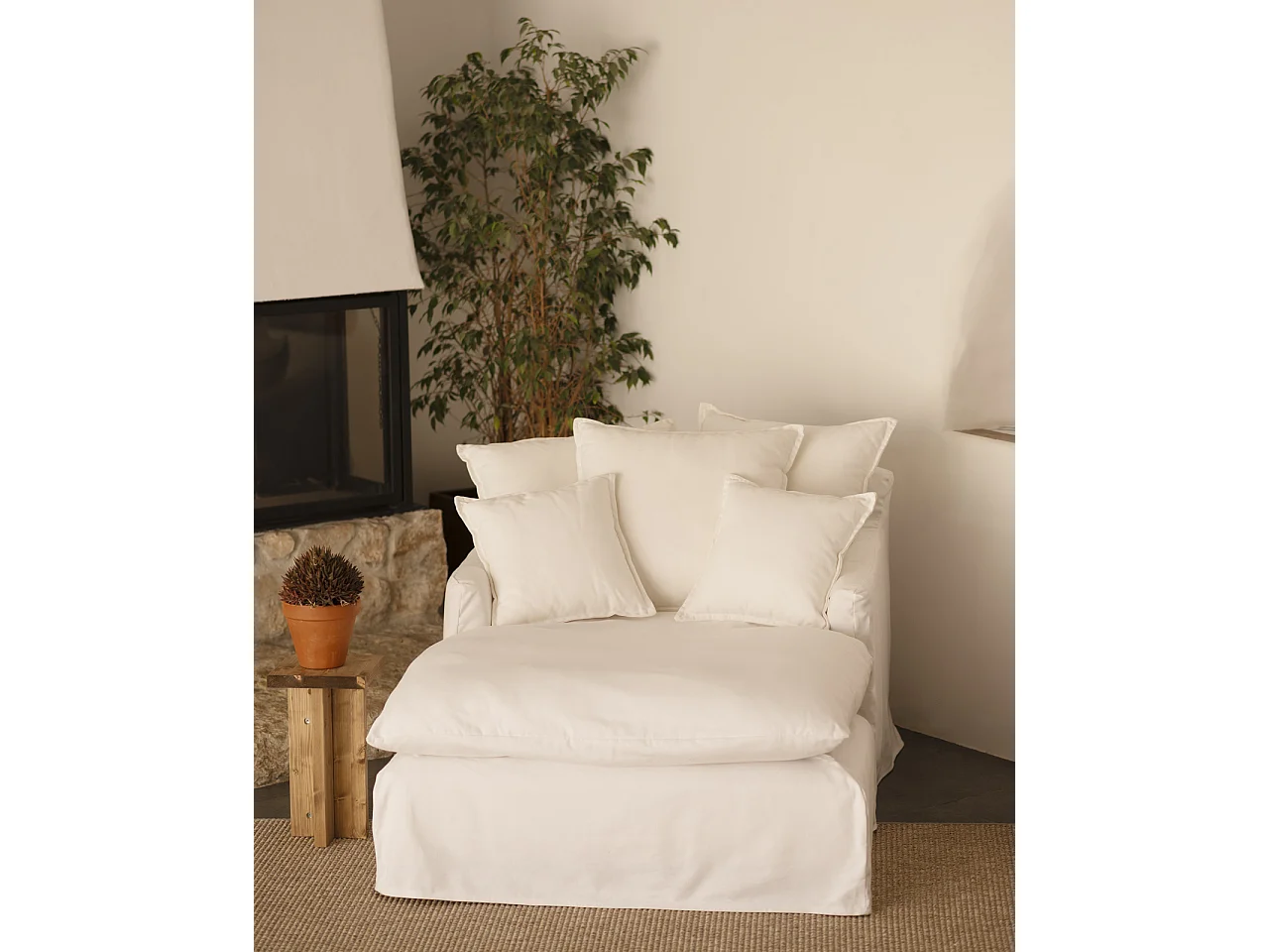 Fauteuil en coton et lin couleur blanc 115x170cm
