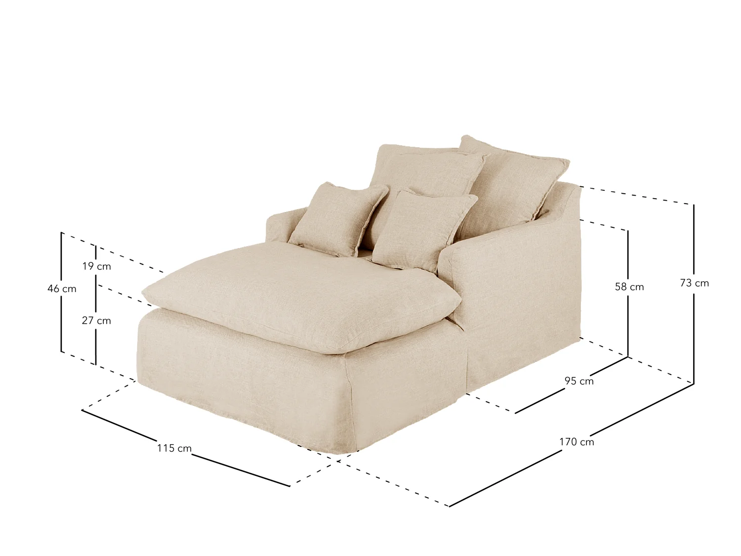 Fauteuil en coton et lin couleur blanc 115x170cm