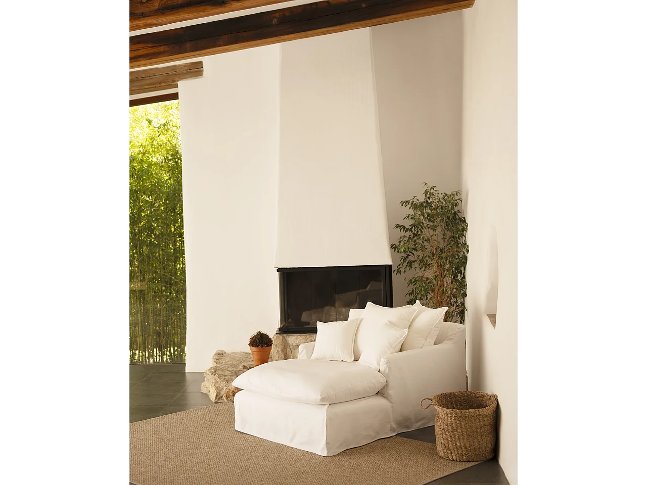 Poltrona di cotone e lino colore bianco di 115x170cm