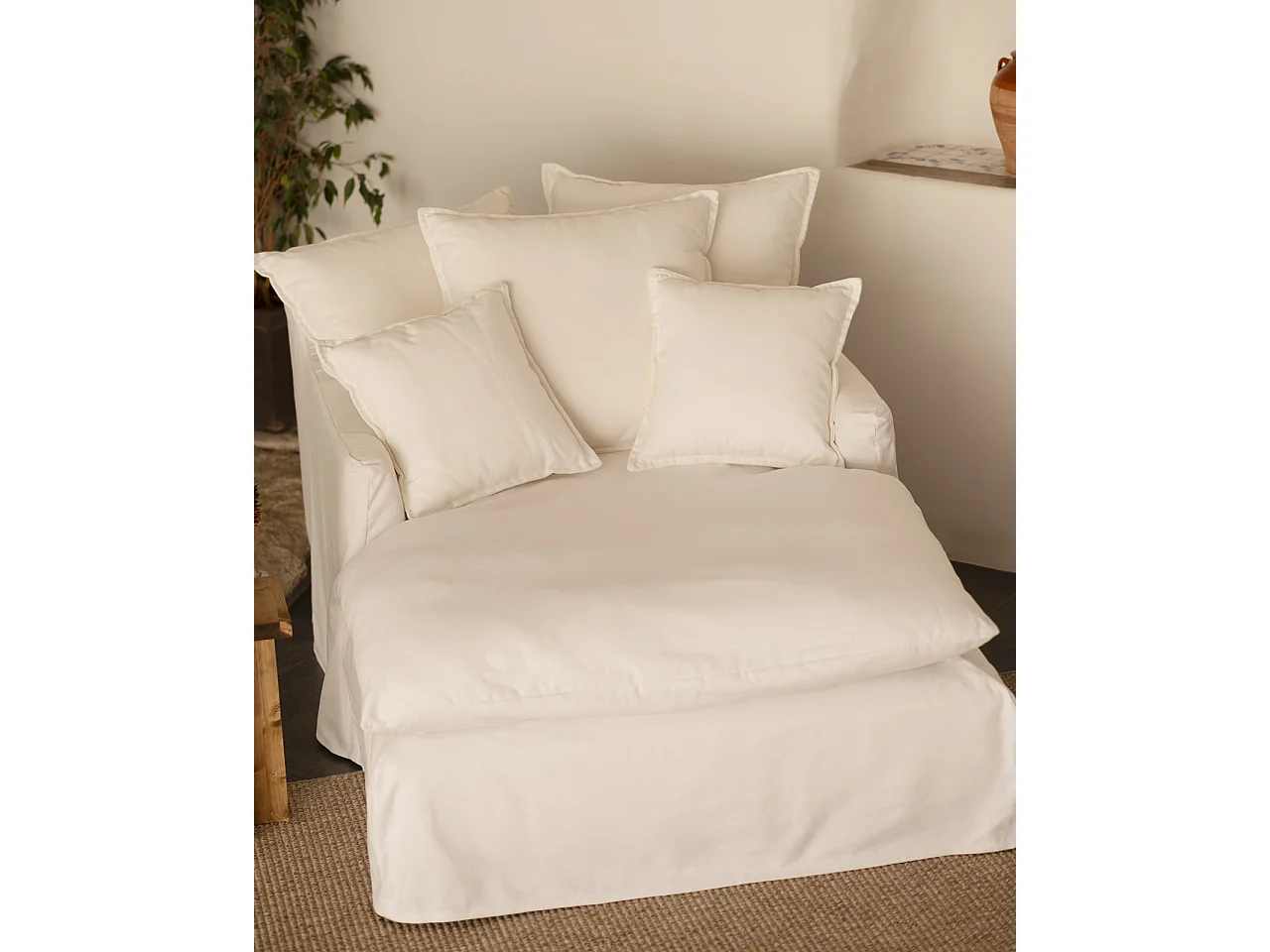 Poltrona di cotone e lino colore bianco di 115x170cm