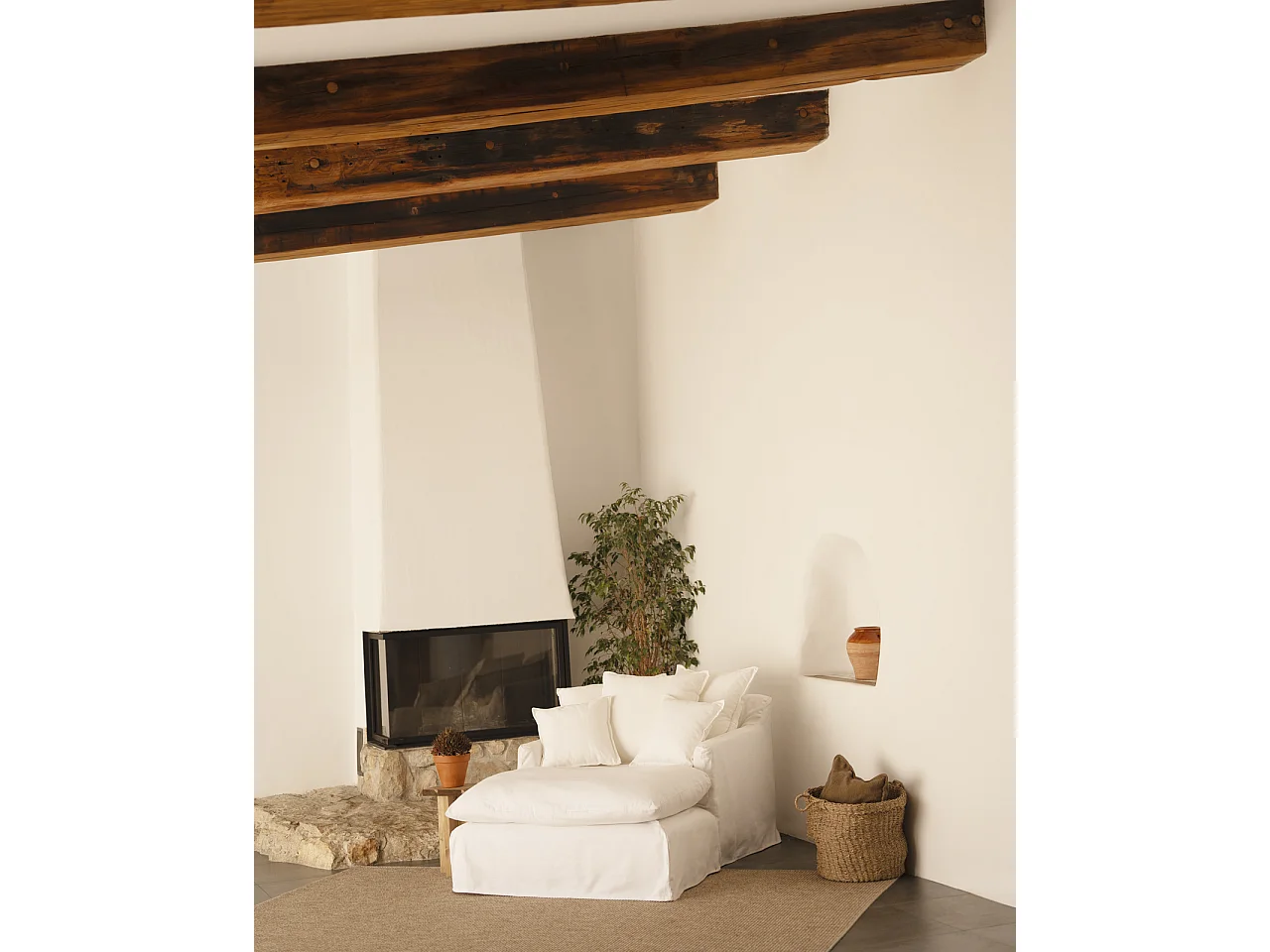 Poltrona di cotone e lino colore bianco di 115x170cm