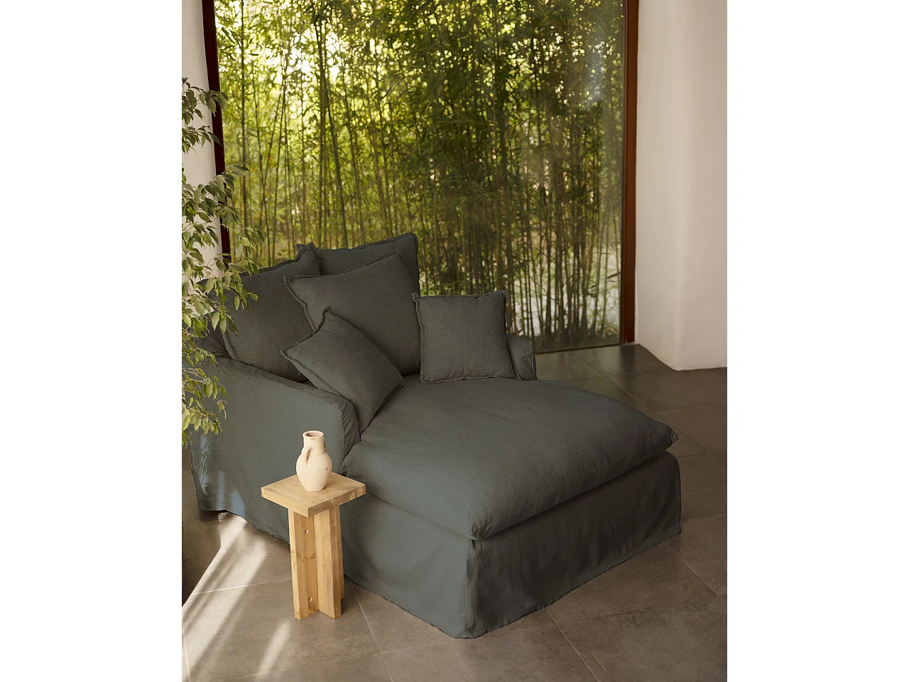 Sillón de algodón y lino color azul 115x170cm - MIA - DECOWOOD