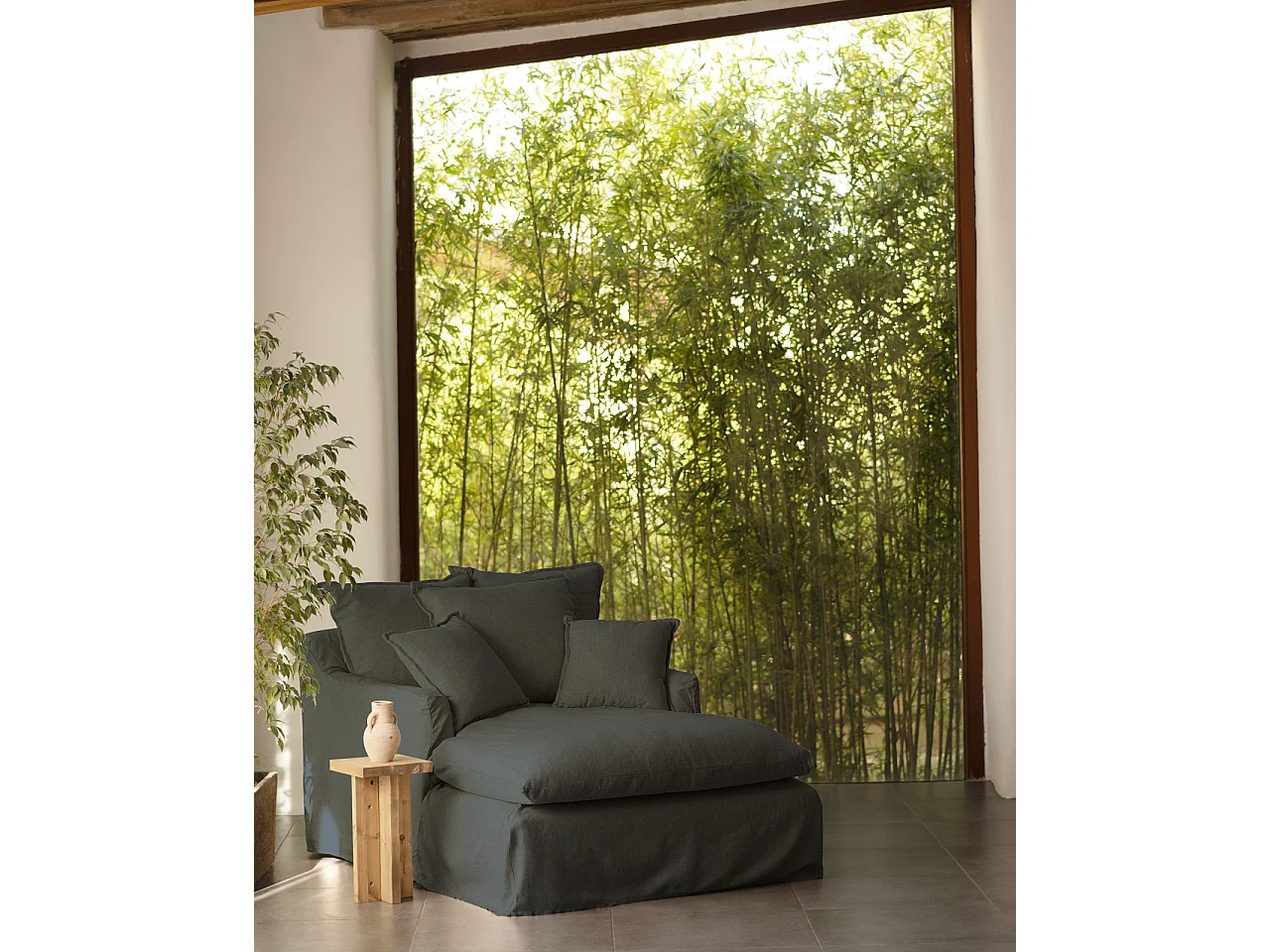 Sillón de algodón y lino color azul 115x170cm - MIA - DECOWOOD