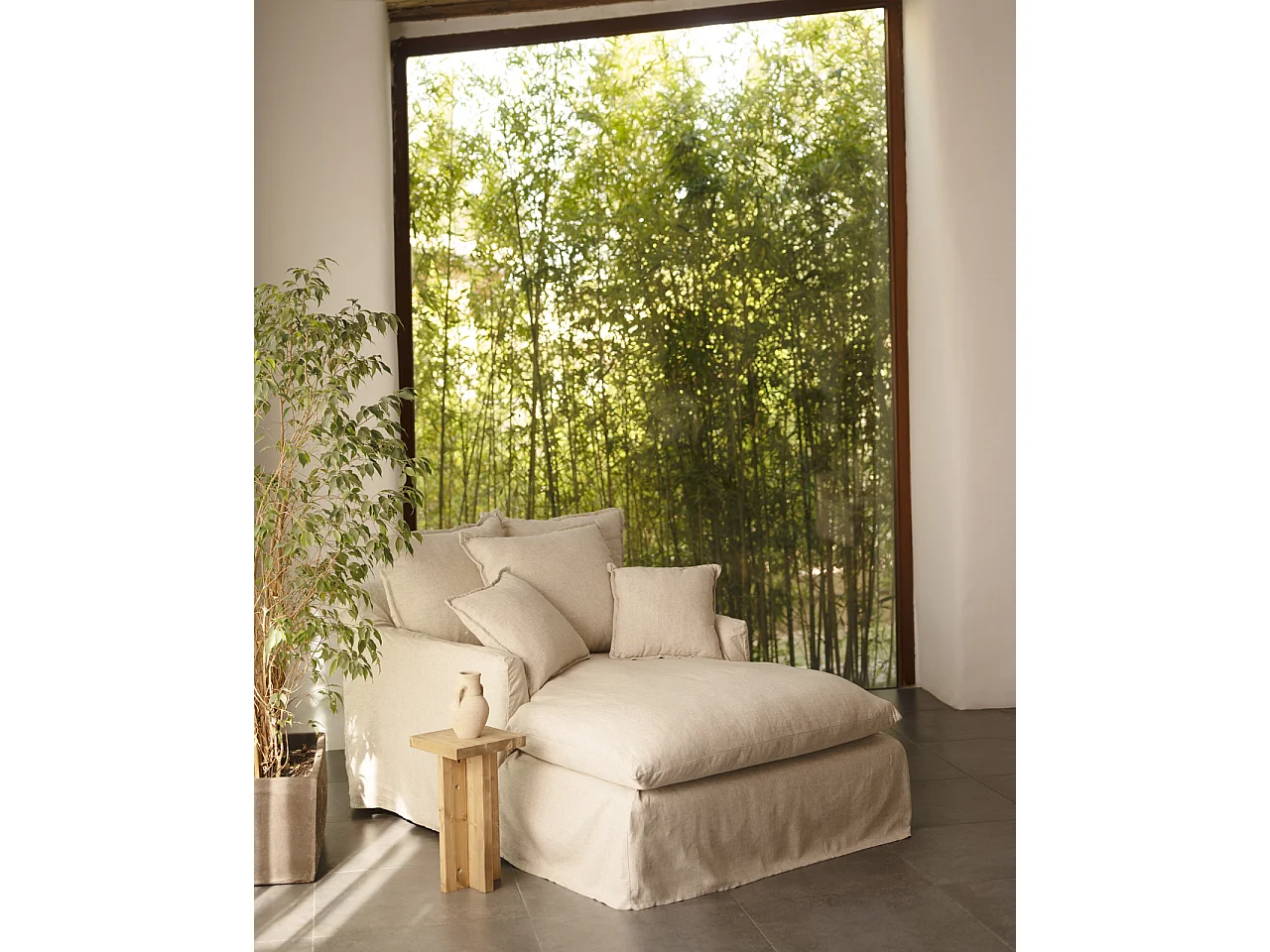 Sillón de algodón y lino color beige 115x170cm - MIA - DECOWOOD