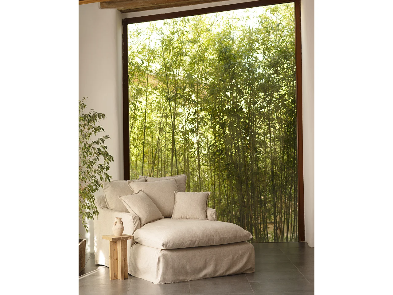 Sillón de algodón y lino color beige 115x170cm - MIA - DECOWOOD