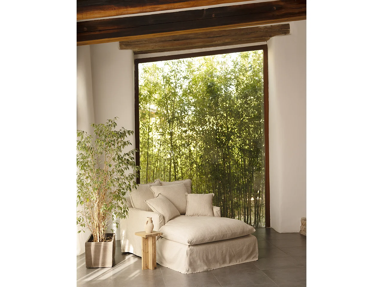 Sillón de algodón y lino color beige 115x170cm - MIA - DECOWOOD