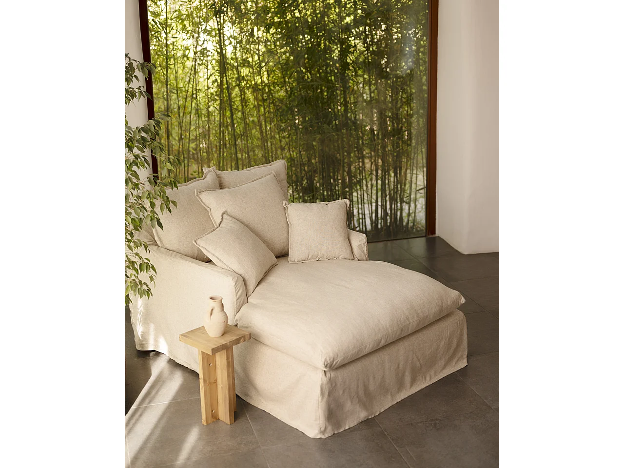 Poltrona in cotone e lino colore beige di 115x170cm