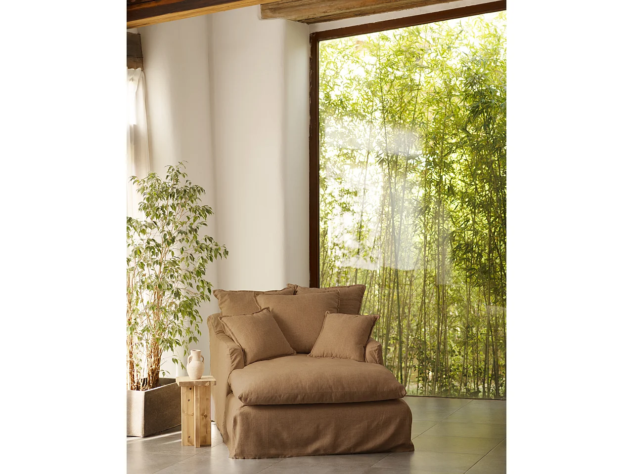 Sillón de algodón y lino color teja 115x170cm - MIA - DECOWOOD