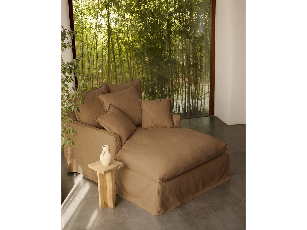 Sillón de algodón y lino color teja 115x170cm - MIA - DECOWOOD