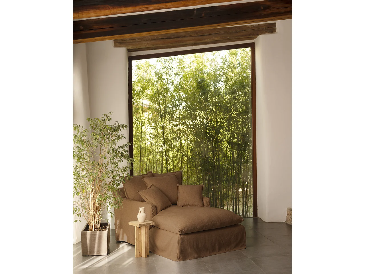 Sillón de algodón y lino color teja 115x170cm - MIA - DECOWOOD