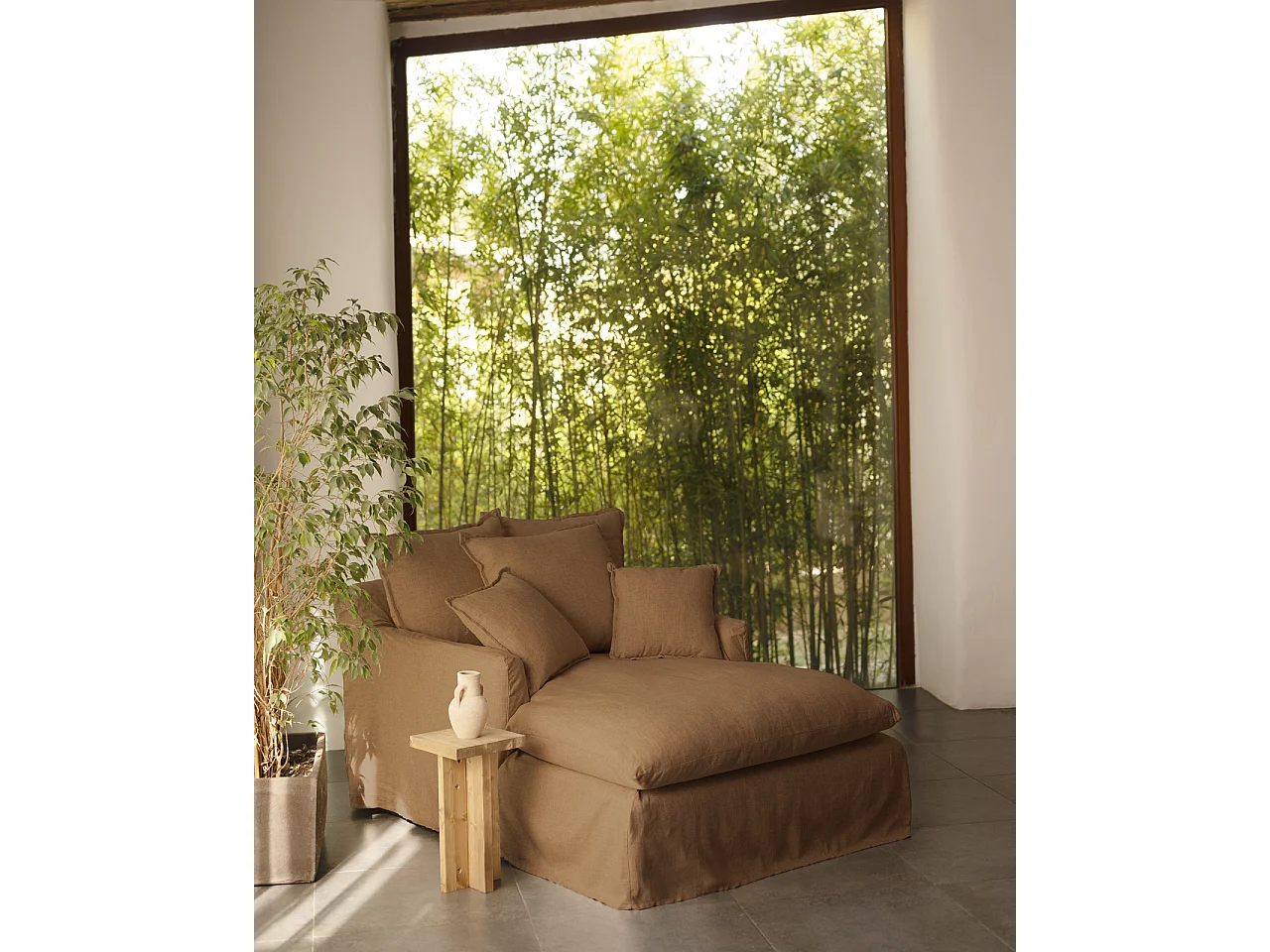 Sillón de algodón y lino color teja 115x170cm - MIA - DECOWOOD