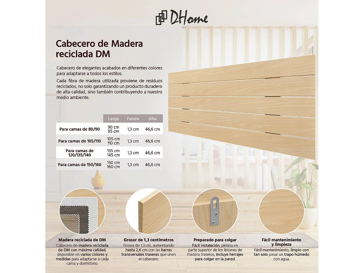 DHOME Tête de Lit Bois Recyclé Dm Style Palette Horizontale 80x46cm Lits 80/90 - Bois Naturel