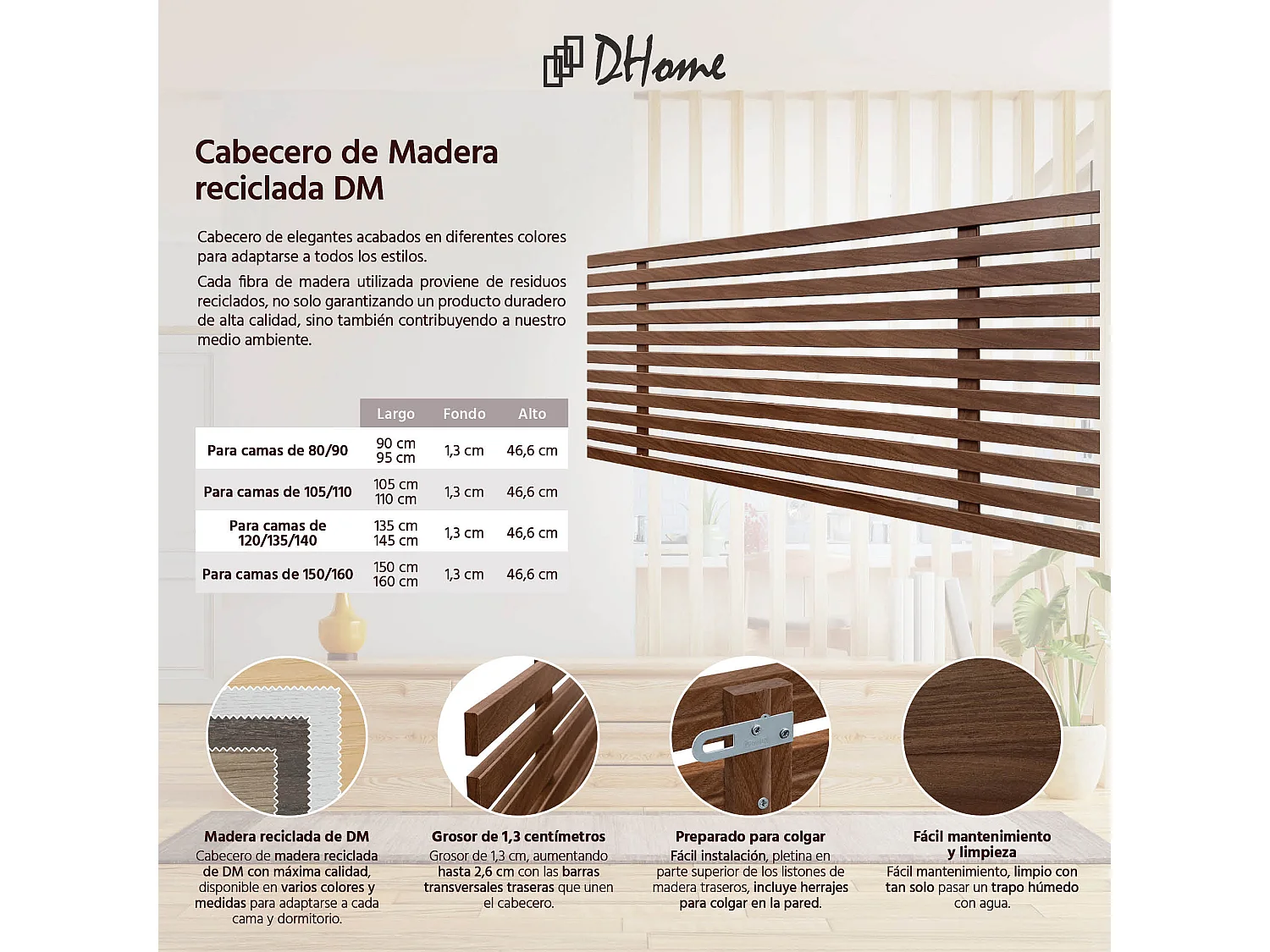 DHOME Testiera in Legno Riciclato Dm Stile Pallet Giapponese 80x46 cm Letti 80/90 - Legno di Noce