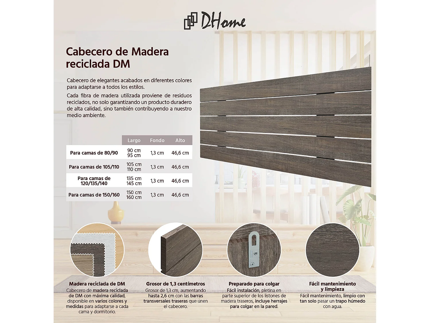 DHOME Testiera in Legno Riciclato Dm Stile Pallet Orizzontale 80x46 cm Letti 80/90 - Rovere Amazon