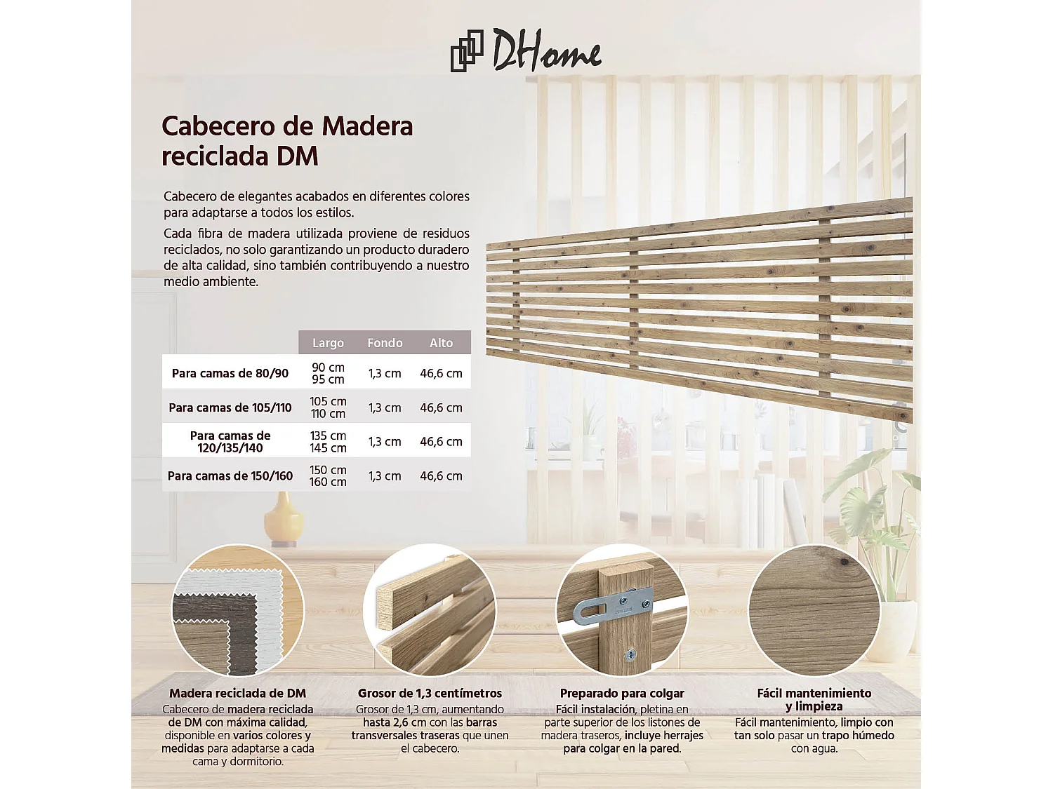 DHOME Tête de Lit Bois Recyclé Dm Style Palette Japonaise 160x46cm Lits 150/160 - Chêne