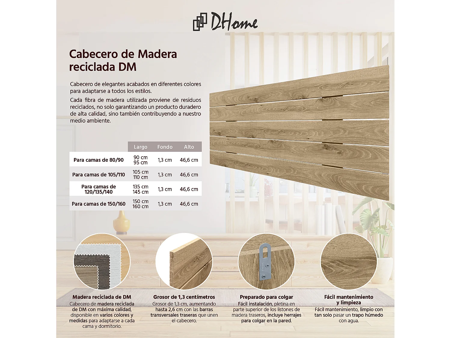 DHOME Tête de Lit Bois Recyclé Dm Style Palette Horizontale 80x46cm Lits 80/90 - Bois Cambrien