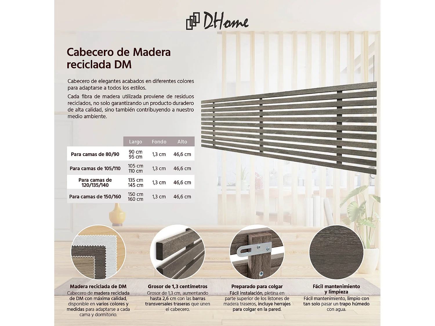 DHOME Tête de Lit Bois Recyclé Dm Style Palette Japonaise 135x46cm Lit 135 - Chêne Amazone