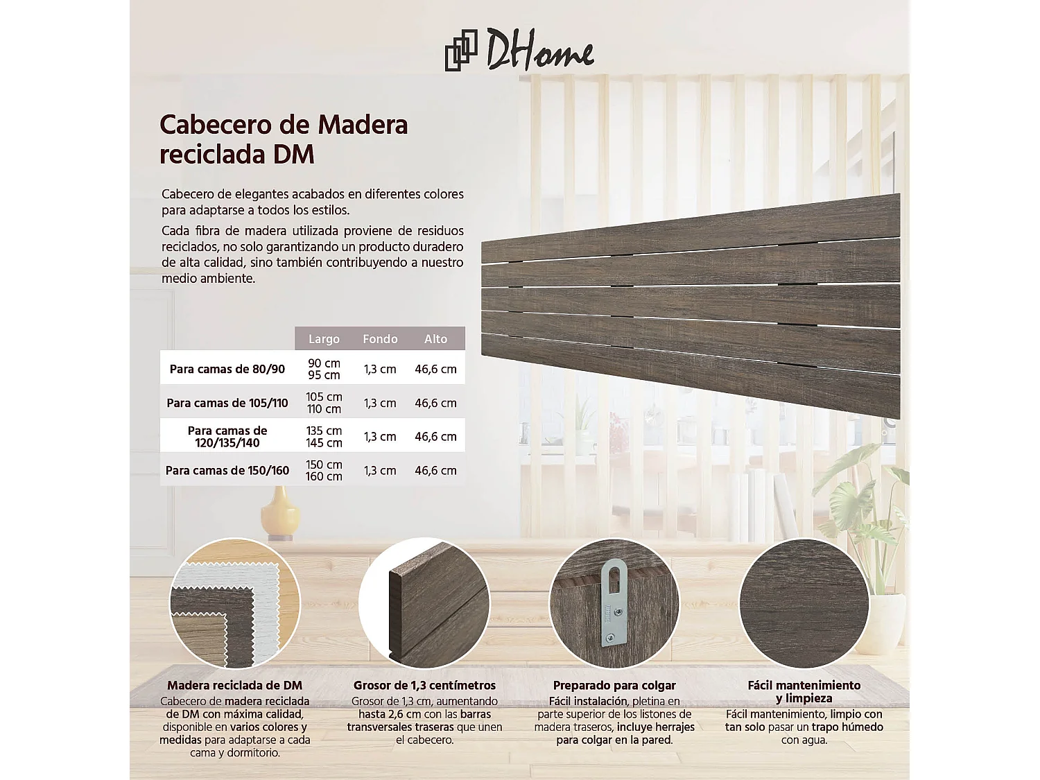 DHOME Tête de Lit Bois Recyclé Dm Style Palette Horizontale 145x46cm Lit 145 - Chêne Amazone