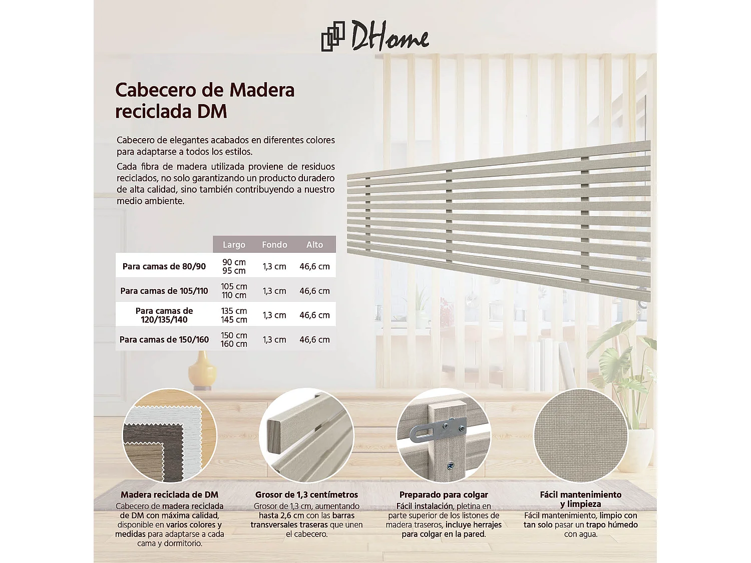 DHOME Tête de Lit Bois Recyclé Dm Style Palette Japonaise 160x46cm Lits 150/160 - Finition Lin