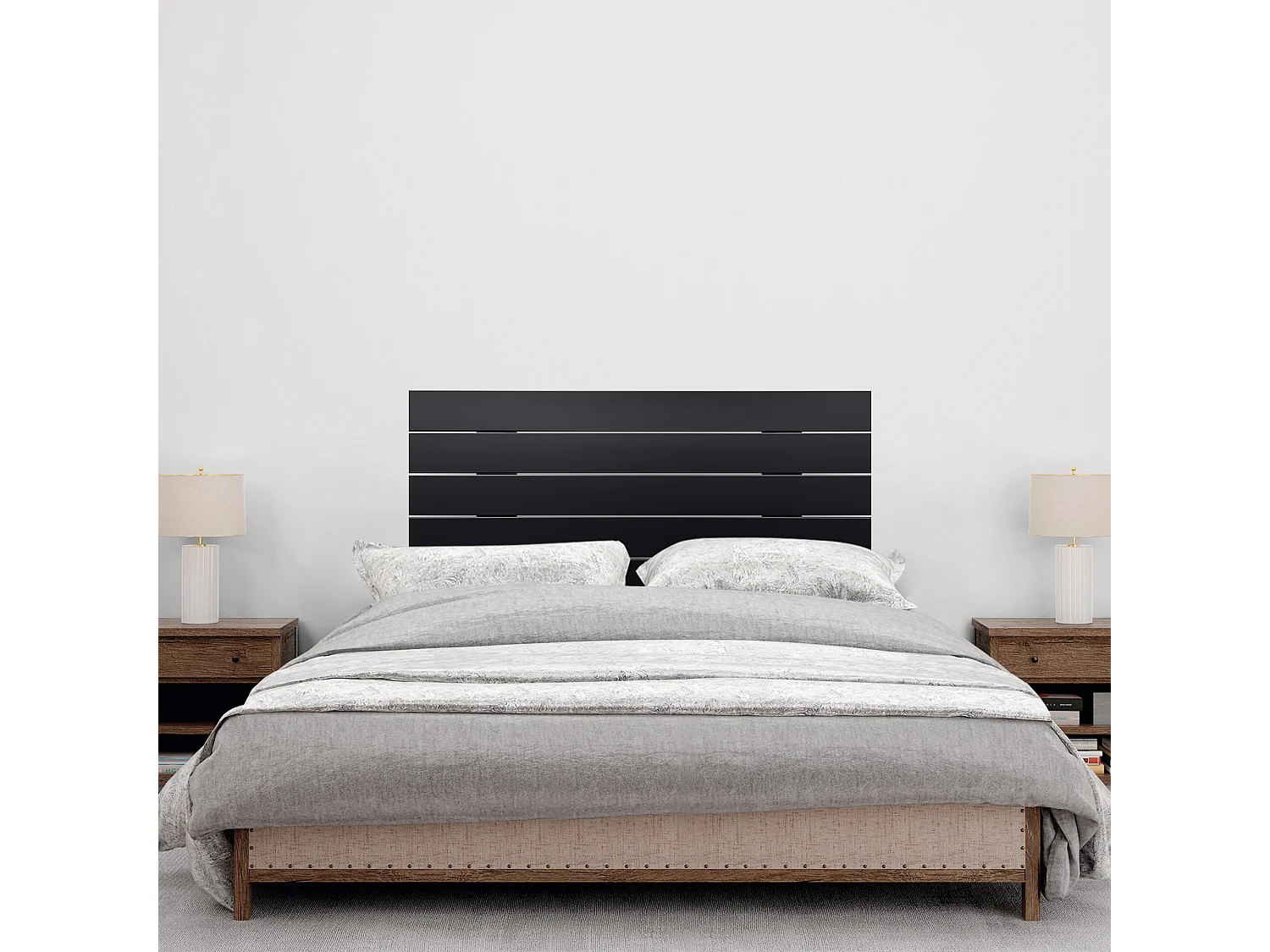 DHOME Tête de Lit Bois Recyclé Dm Style Palette Horizontale 80x46cm Lits 80/90 - Noir Massif