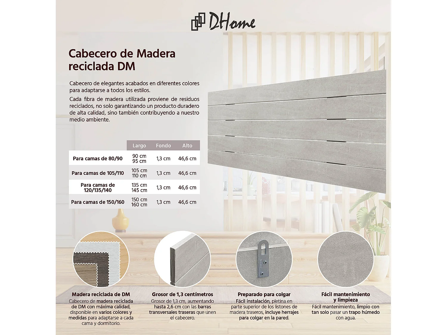 DHOME Tête de Lit Bois Recyclé Dm Style Palette Horizontale 110x46cm Lit 105 - Gris Tribal