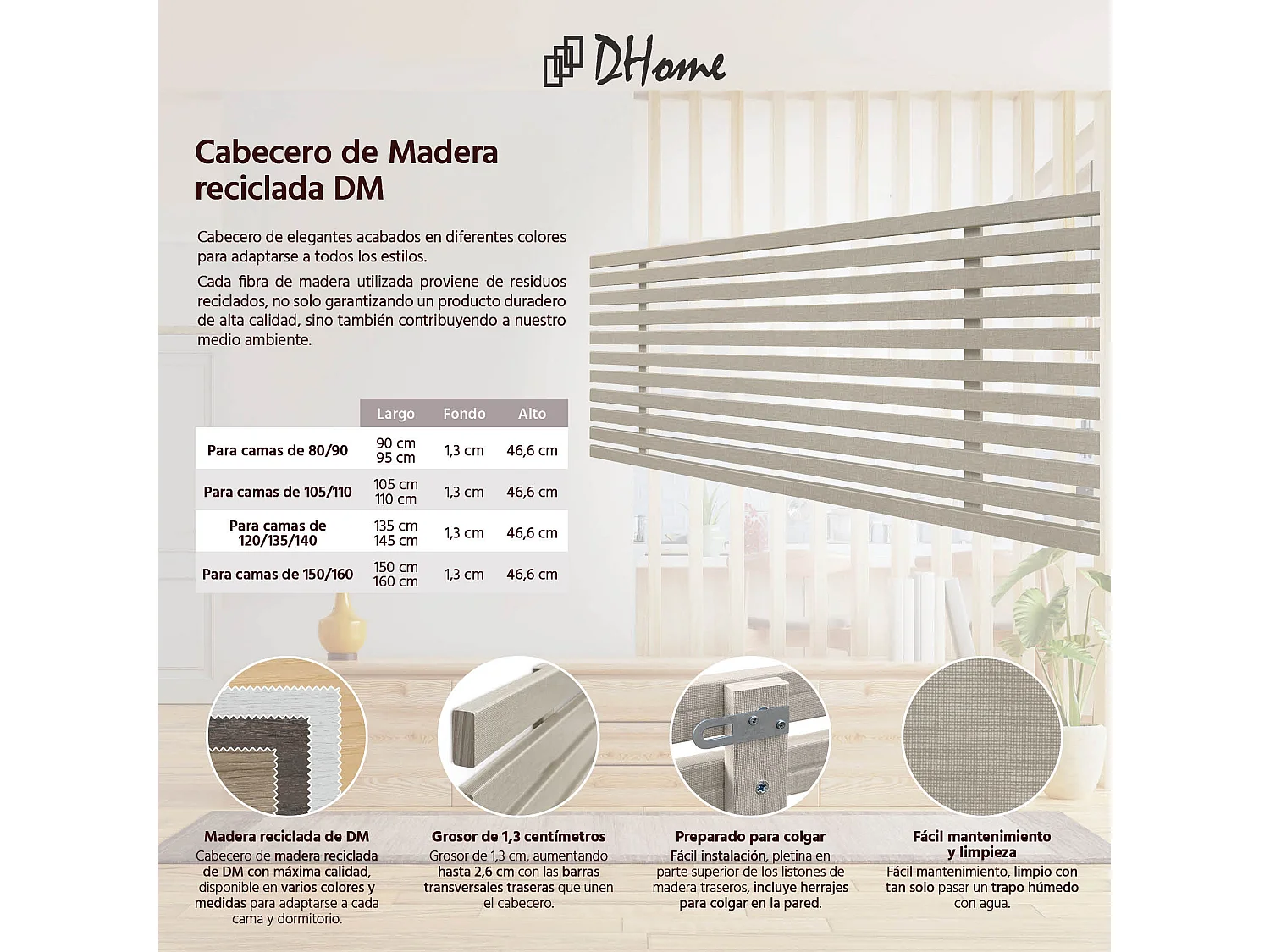 DHOME Tête de Lit Bois Recyclé Dm Style Palette Japonaise 90x46cm Lits 80/90 - Finition Lin