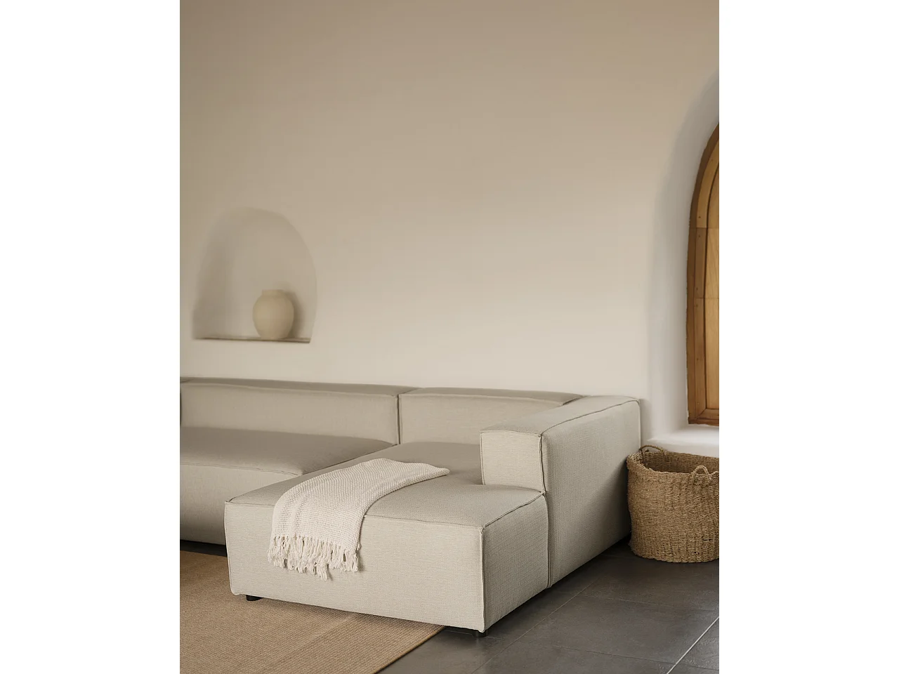 Canapé d'angle droit 3/4 places couleur gris clair 250x175cm