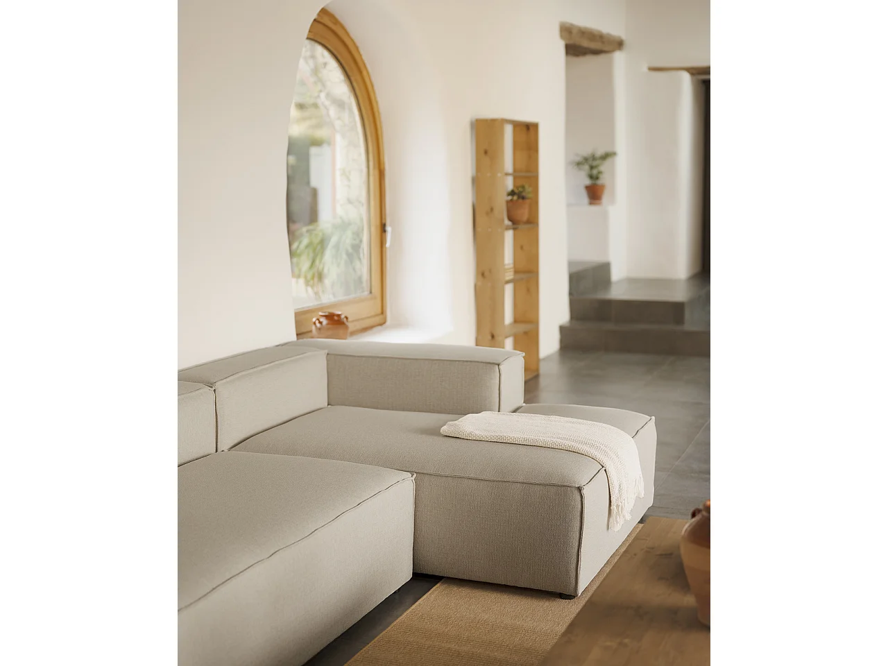 Canapé d'angle droit 3/4 places couleur gris clair 250x175cm