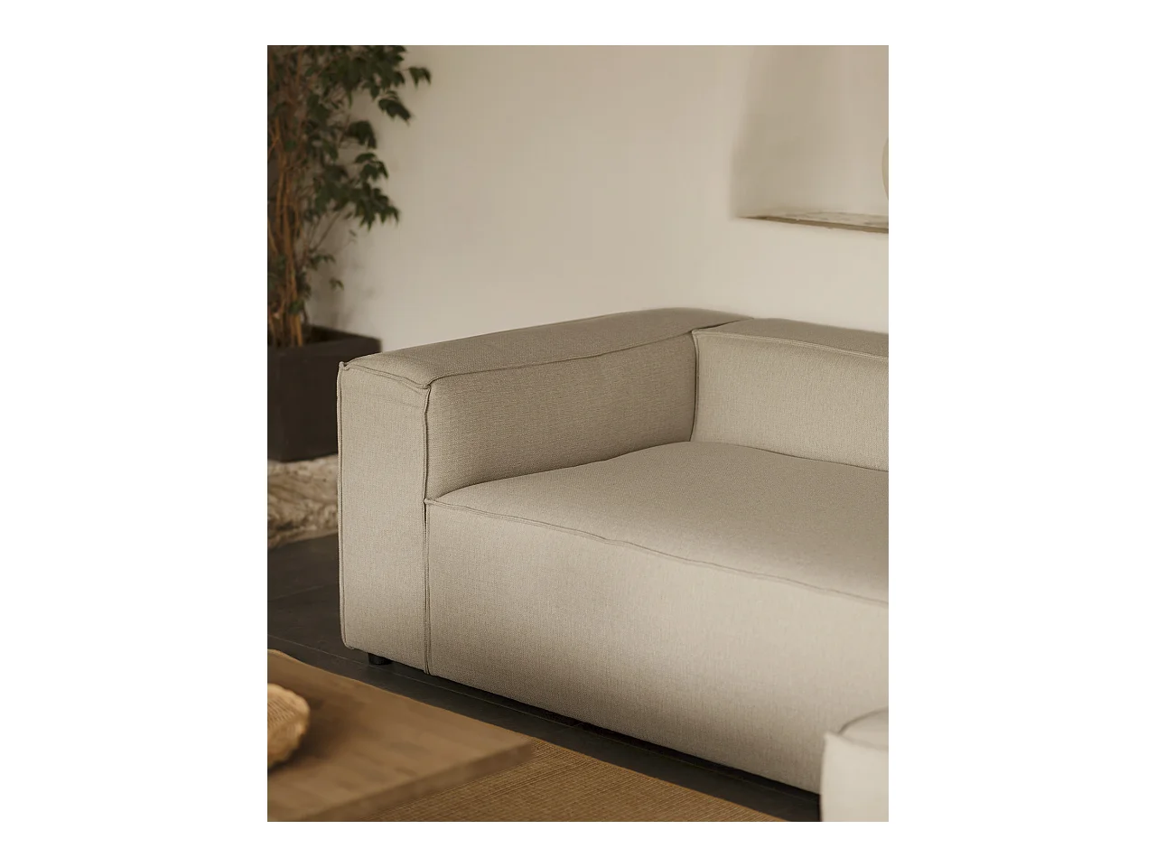 Sofá 4 plazas y chaise longue derecho color gris claro 250x175cm - LOLA - DECOWOOD