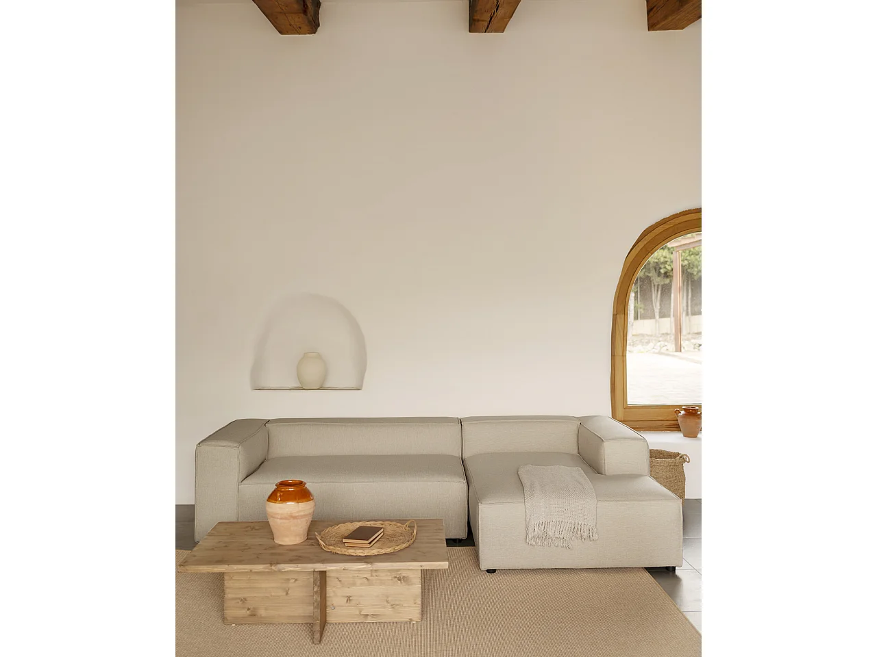 Canapé d'angle droit 3/4 places couleur gris clair 250x175cm