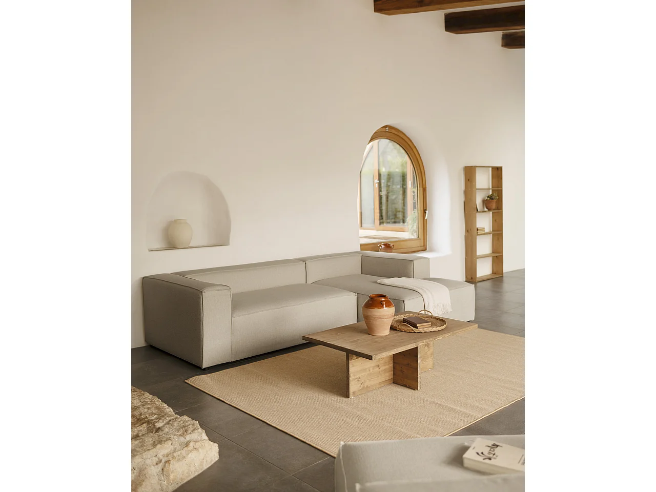 Canapé d'angle droit 3/4 places couleur gris clair 250x175cm