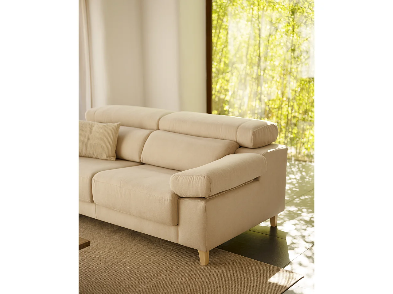 Sofá de 3/4 plazas color beige de 215x104cm - MONICA - DECOWOOD