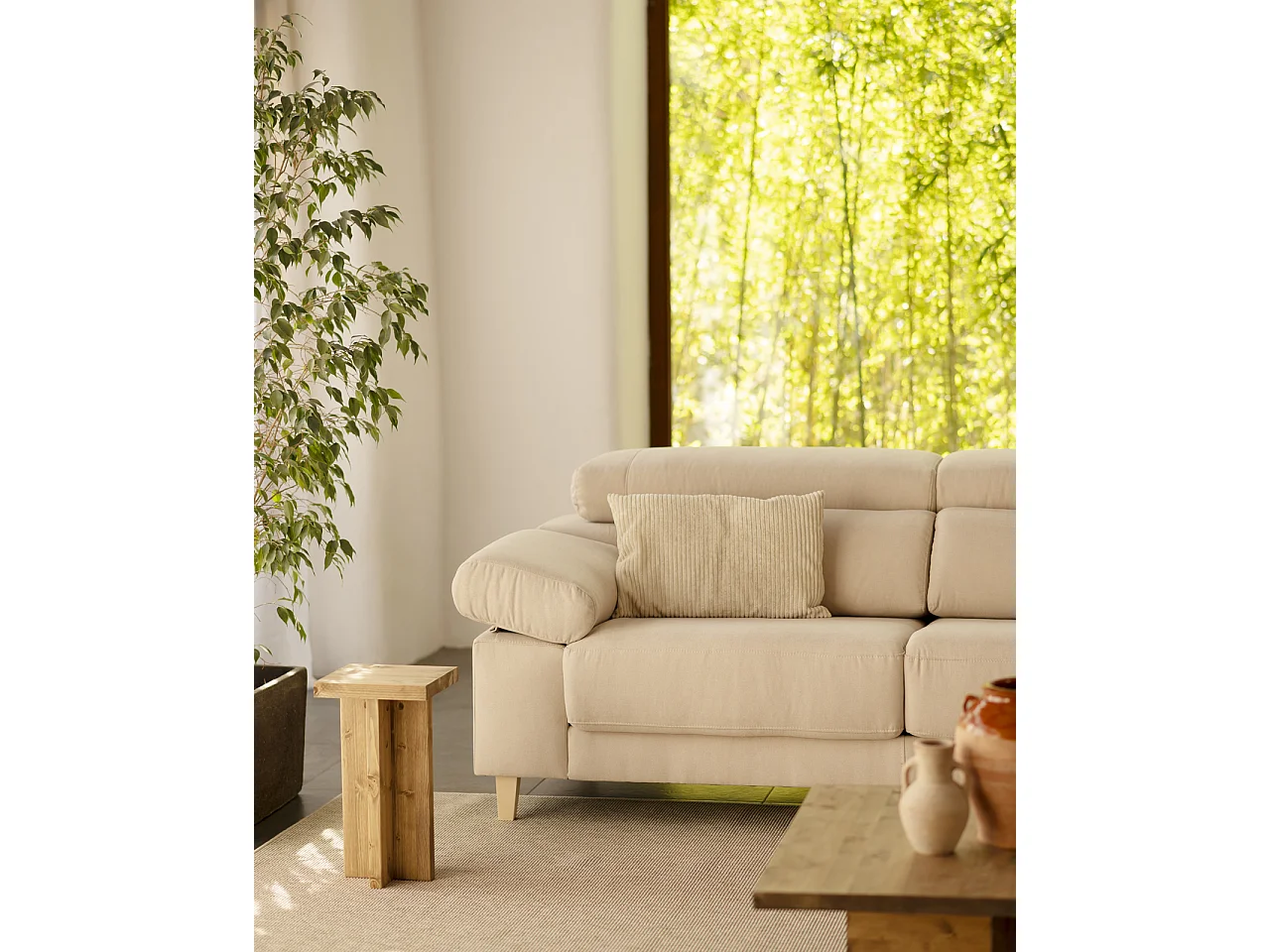 Sofá de 3/4 plazas color beige de 215x104cm - MONICA - DECOWOOD