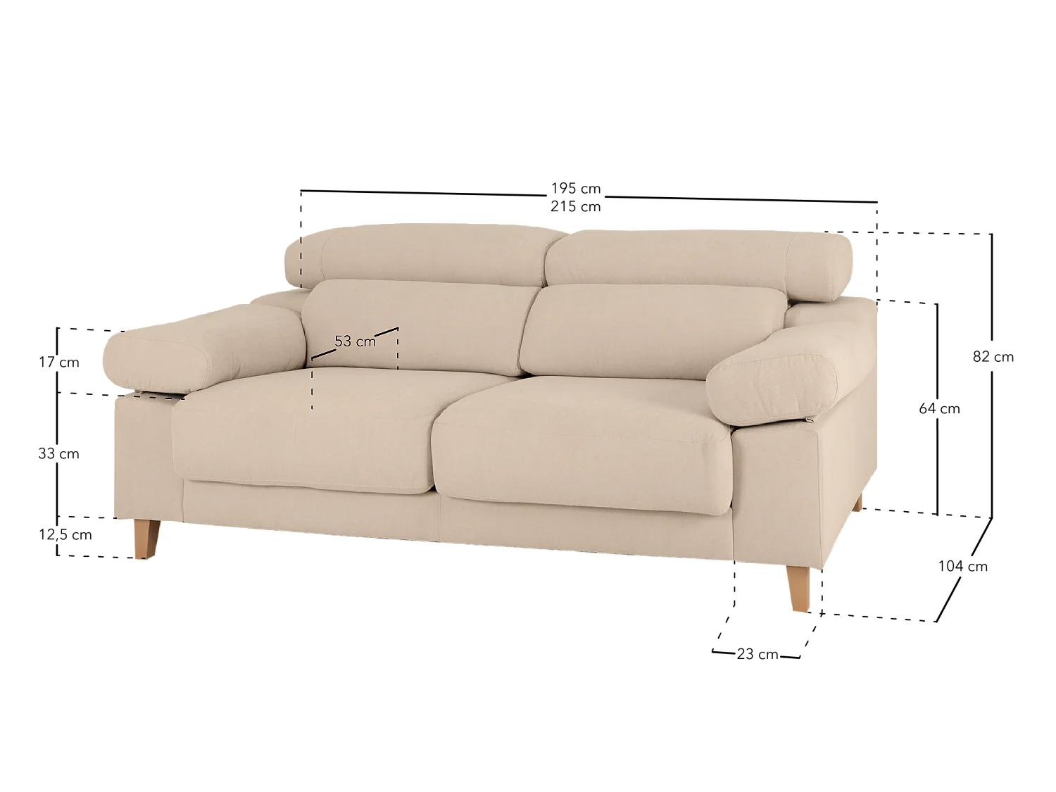 Divano 3/4 posti colore beige 215x104cm