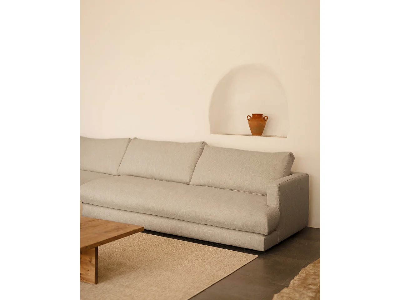 Divano 3/4 posti con chaise longue a sinistra grigio chiaro 275cm