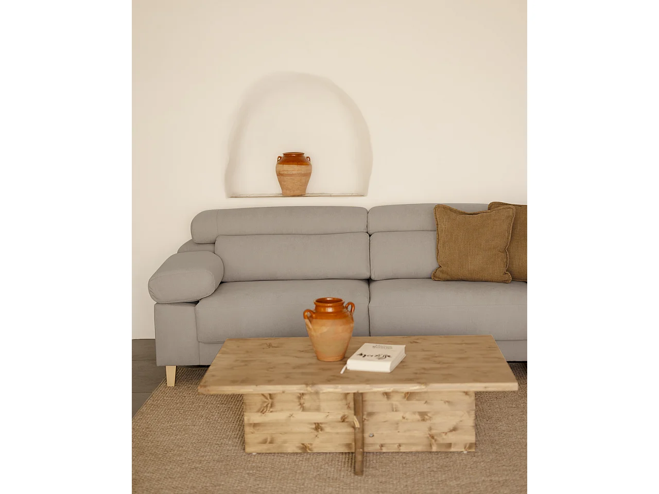 Divano 4 posti con chaise longue destra colore grigio chiaro 278cm