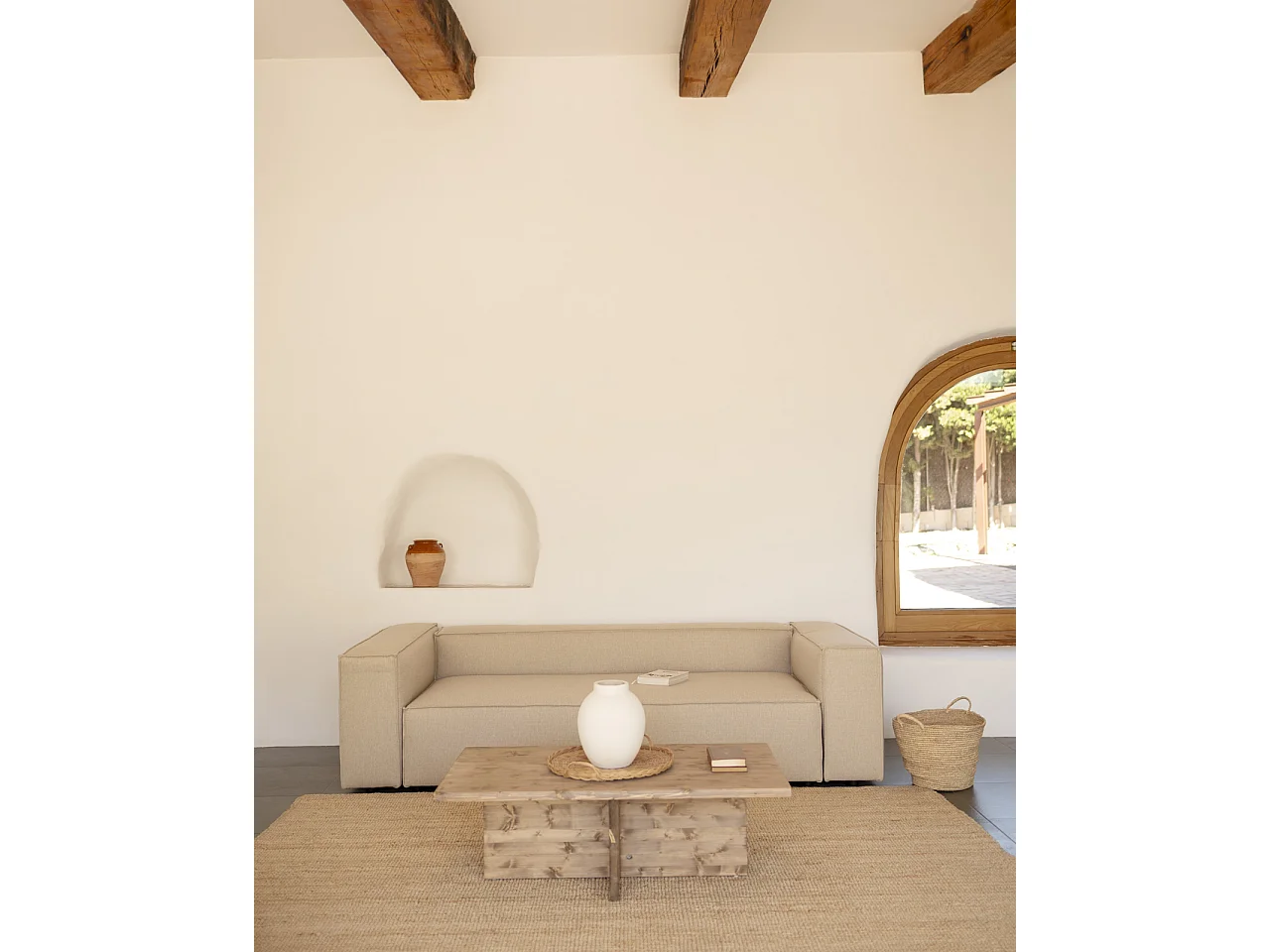 Sofá de 4 plazas color beige de 260x110cm - LOLA - DECOWOOD