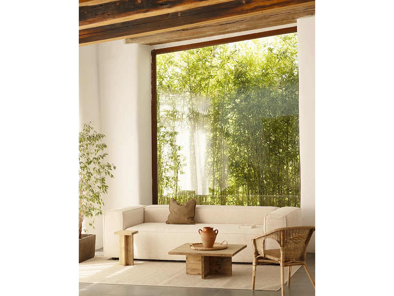 Sofá de 3/4 plazas de bouclé color beige de 210x110cm - LOLA - DECOWOOD