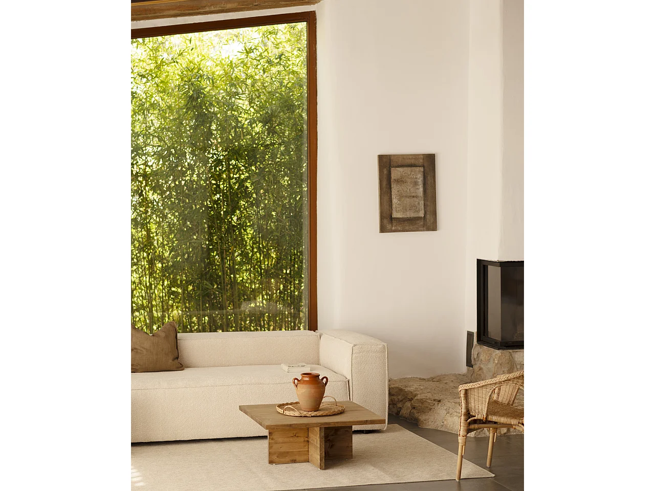 Sofá de 3/4 plazas de bouclé color beige de 210x110cm - LOLA - DECOWOOD