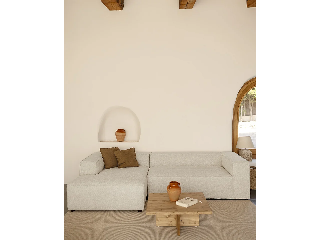 Sofá 4 plazas y chaise longue izquierdo color gris claro 250x175cm - LOLA - DECOWOOD