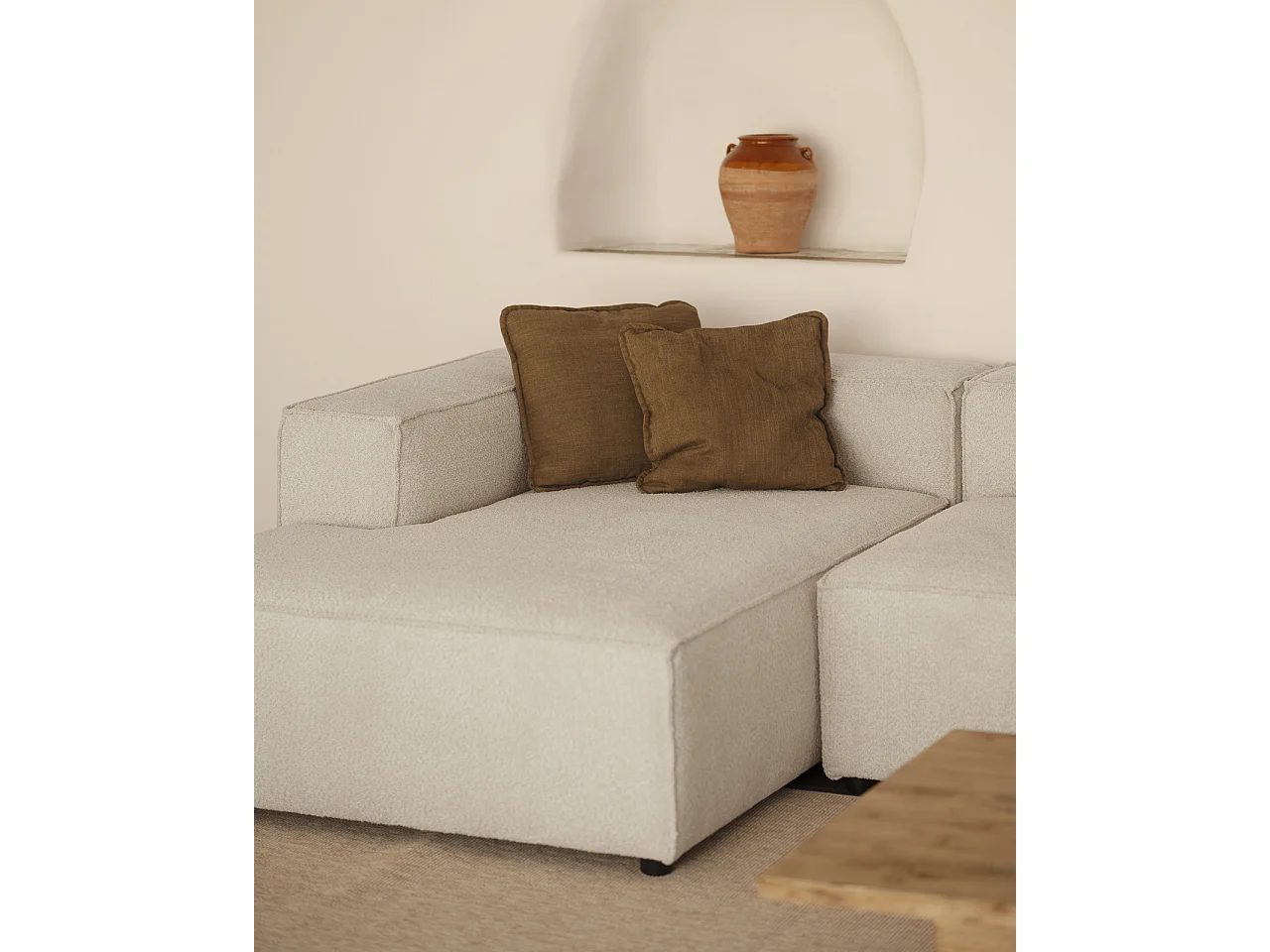 Sofá 4 plazas y chaise longue izquierdo color gris claro 250x175cm - LOLA - DECOWOOD