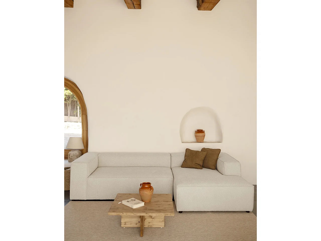 Sofá 4/5 plazas y chaise longue derecho color gris claro 300x175cm - LOLA - DECOWOOD