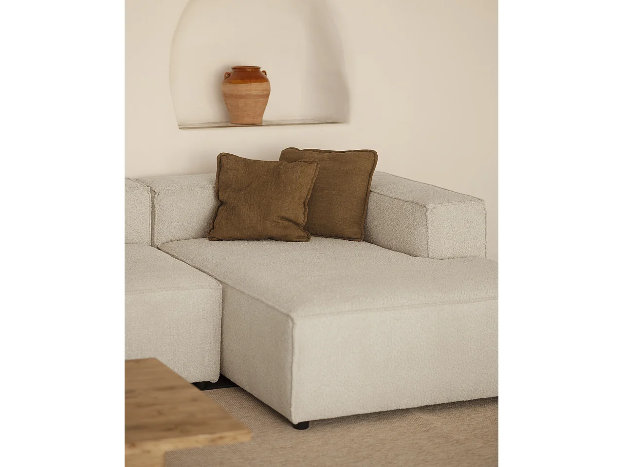 Sofá 4/5 plazas y chaise longue derecho color gris claro 300x175cm - LOLA - DECOWOOD