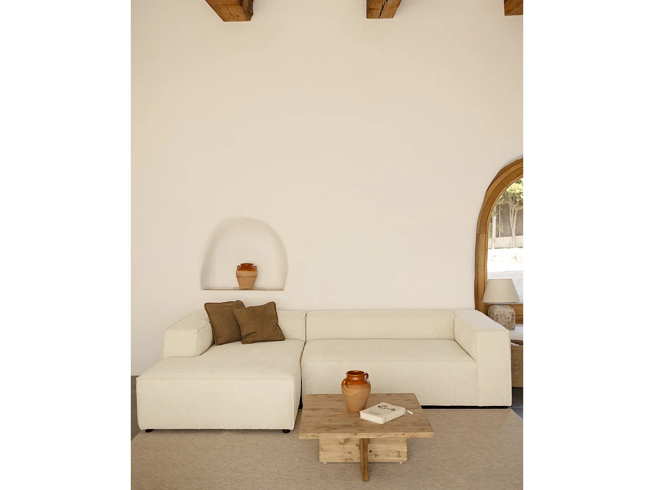 Sofá 4 plazas y chaise longue izquierdo color blanco 250x175cm - LOLA - DECOWOOD