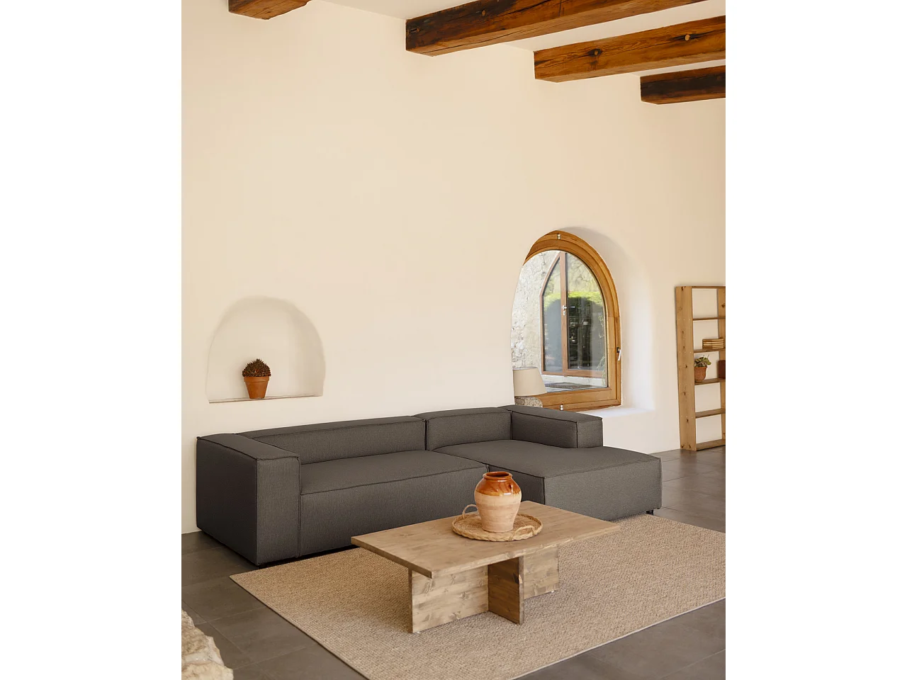 Canapé d'angle droit 3/4 places couleur gris foncé 250x175cm