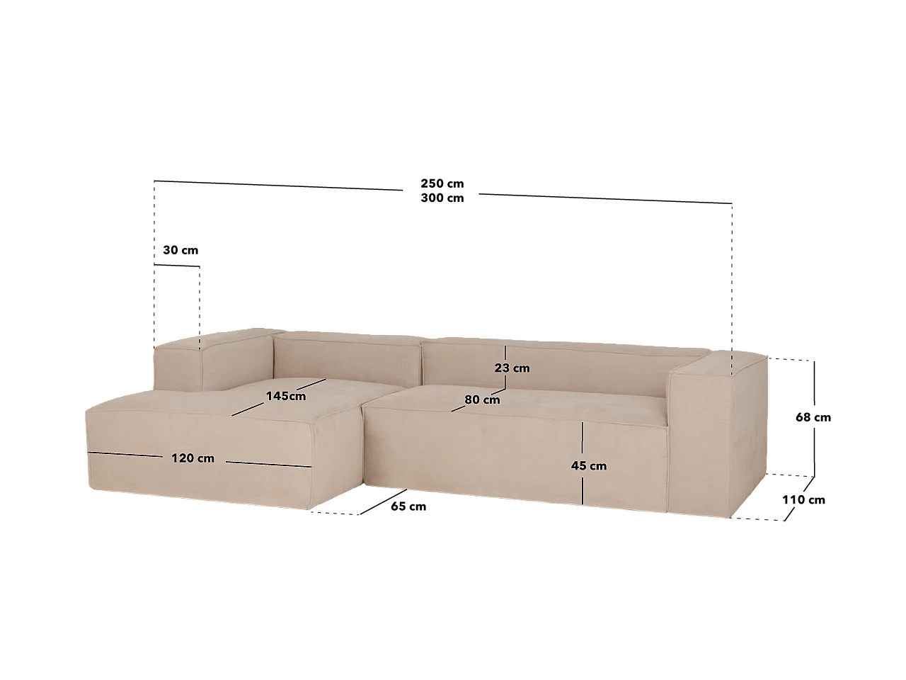Divano 4 posti chaise longue a destra colore grigio scuro 250x175cm