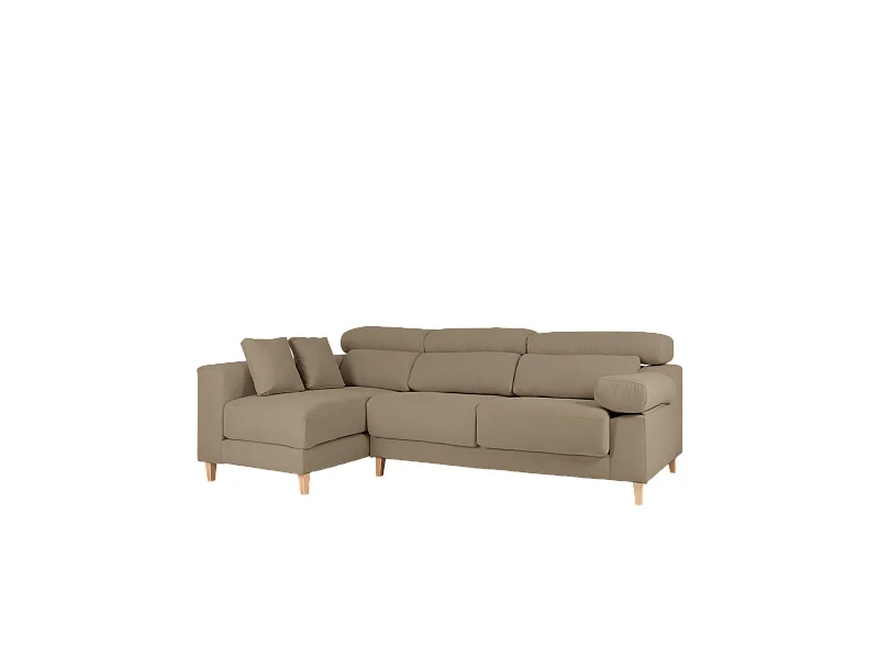 Sofá 4 plazas y chaise longue izquierdo color marron topo 278cm - MONICA - DECOWOOD